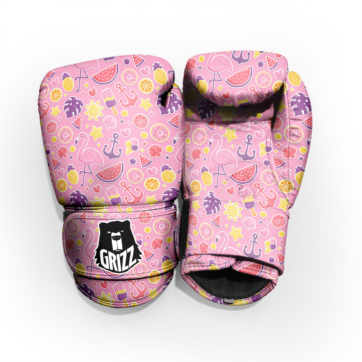 Pink Flamingo Summer Beach Print Pattern Pro Boxing Glove