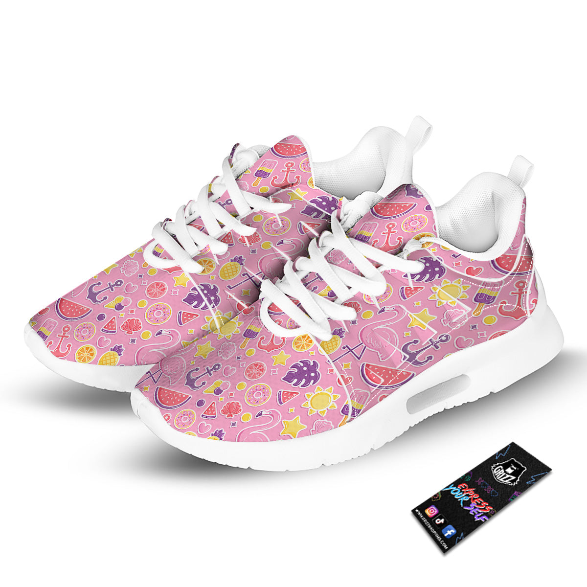 Pink Flamingo Summer Beach Print Pattern Tennis Shoes-grizzshop