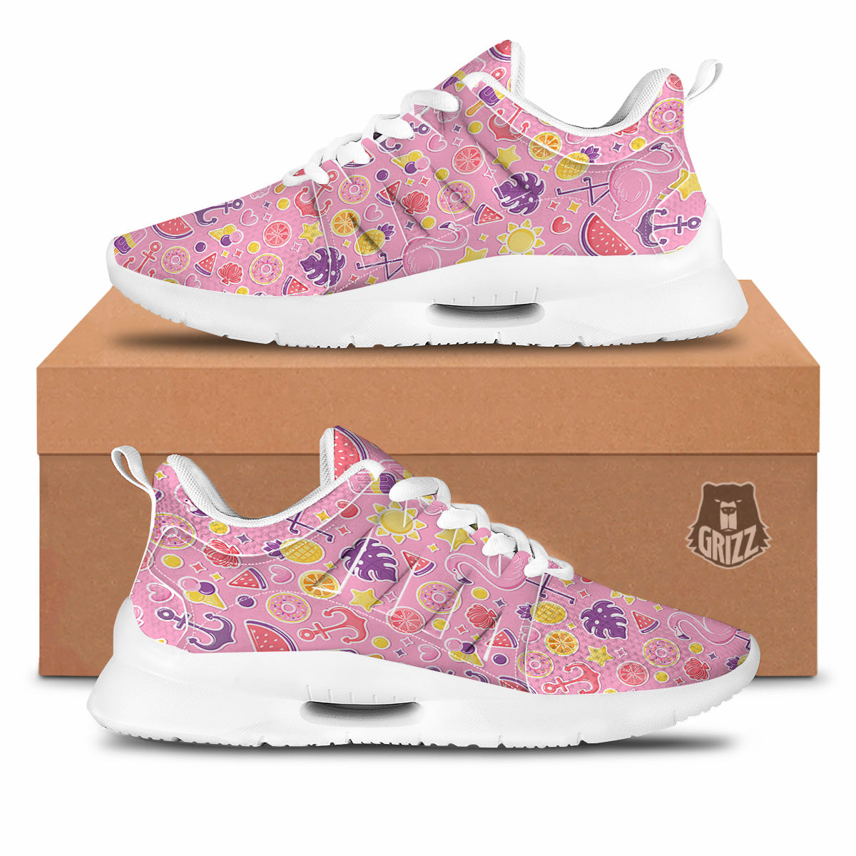 Pink Flamingo Summer Beach Print Pattern Tennis Shoes-grizzshop