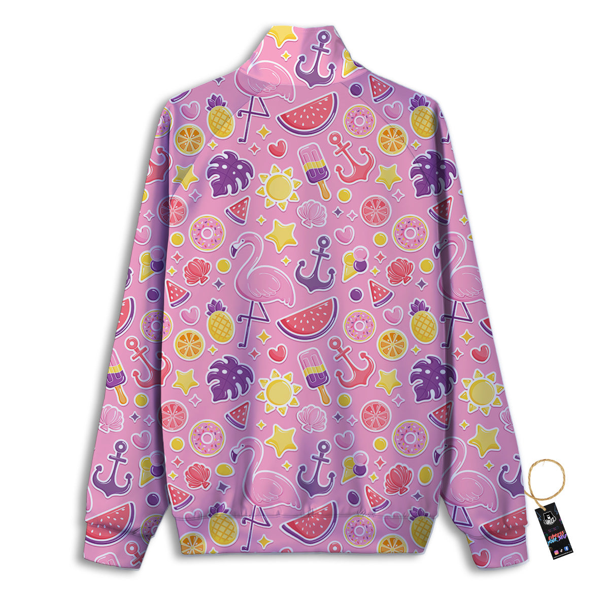 Pink Flamingo Summer Beach Print Pattern Track Jacket-grizzshop