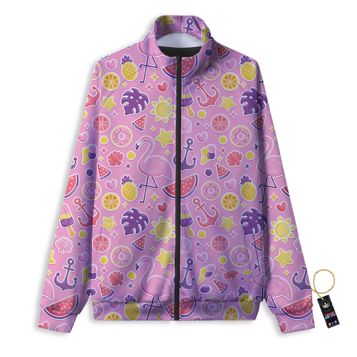 Pink Flamingo Summer Beach Print Pattern Track Jacket-grizzshop