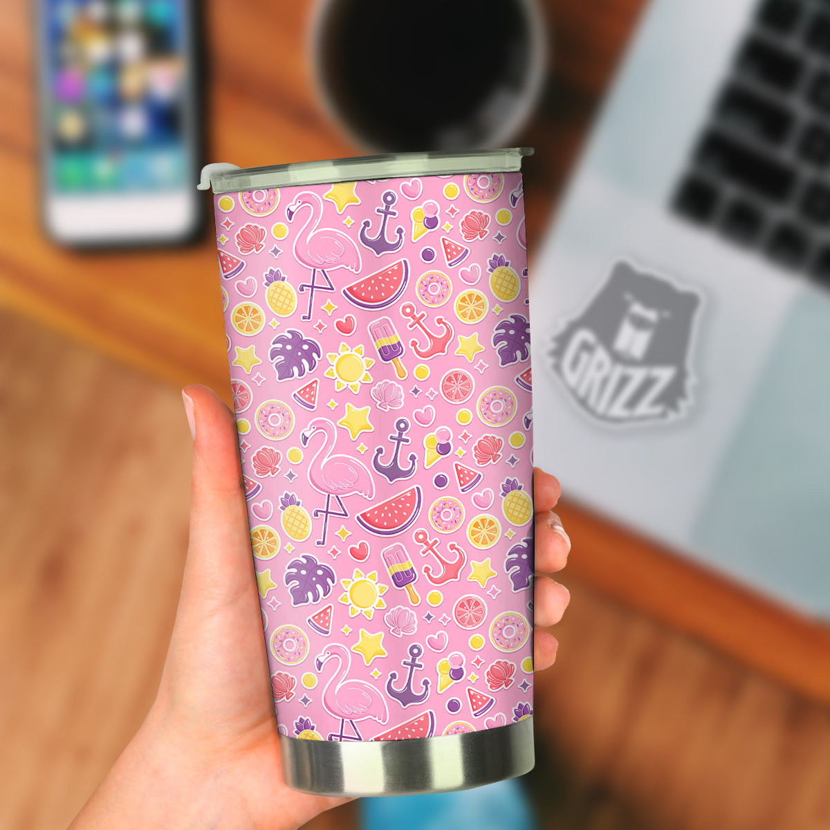 Pink Flamingo Summer Beach Print Pattern Tumbler-grizzshop