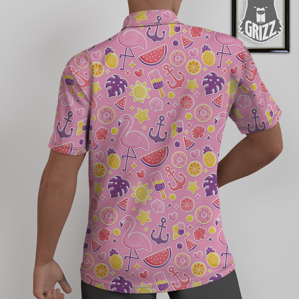 Pink Flamingo Summer Beach Print Pattern Untucked Shirts-grizzshop