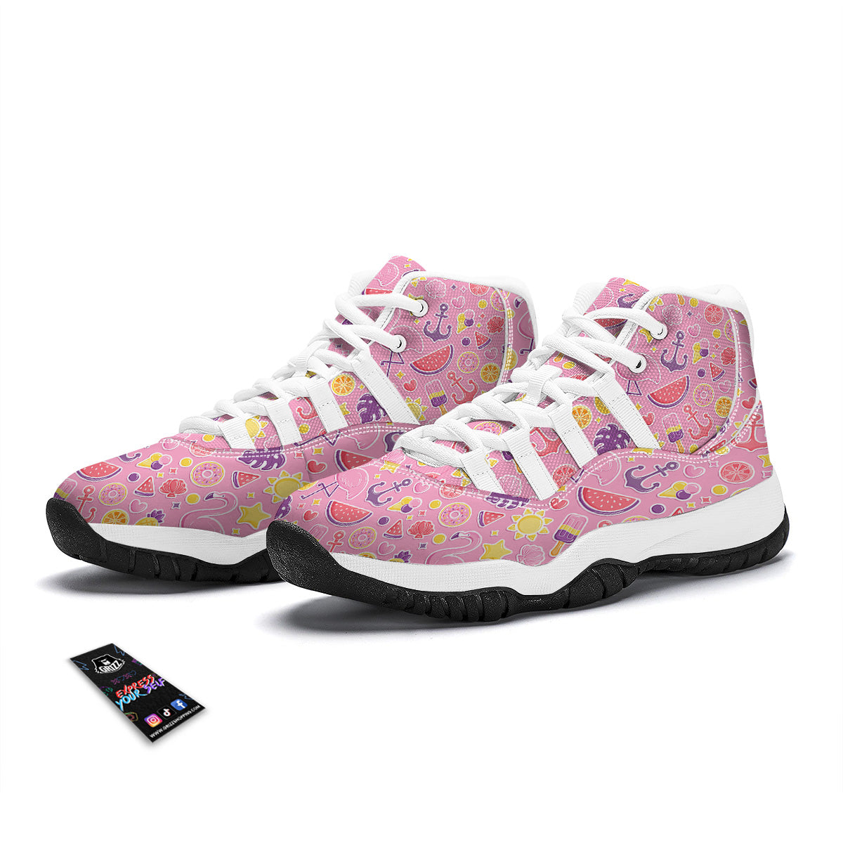 Pink Flamingo Summer Beach Print Pattern White Bball Shoes-grizzshop