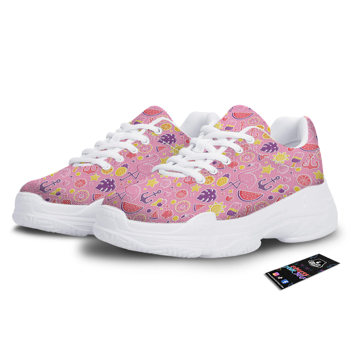Pink Flamingo Summer Beach Print Pattern White Chunky Shoes-grizzshop