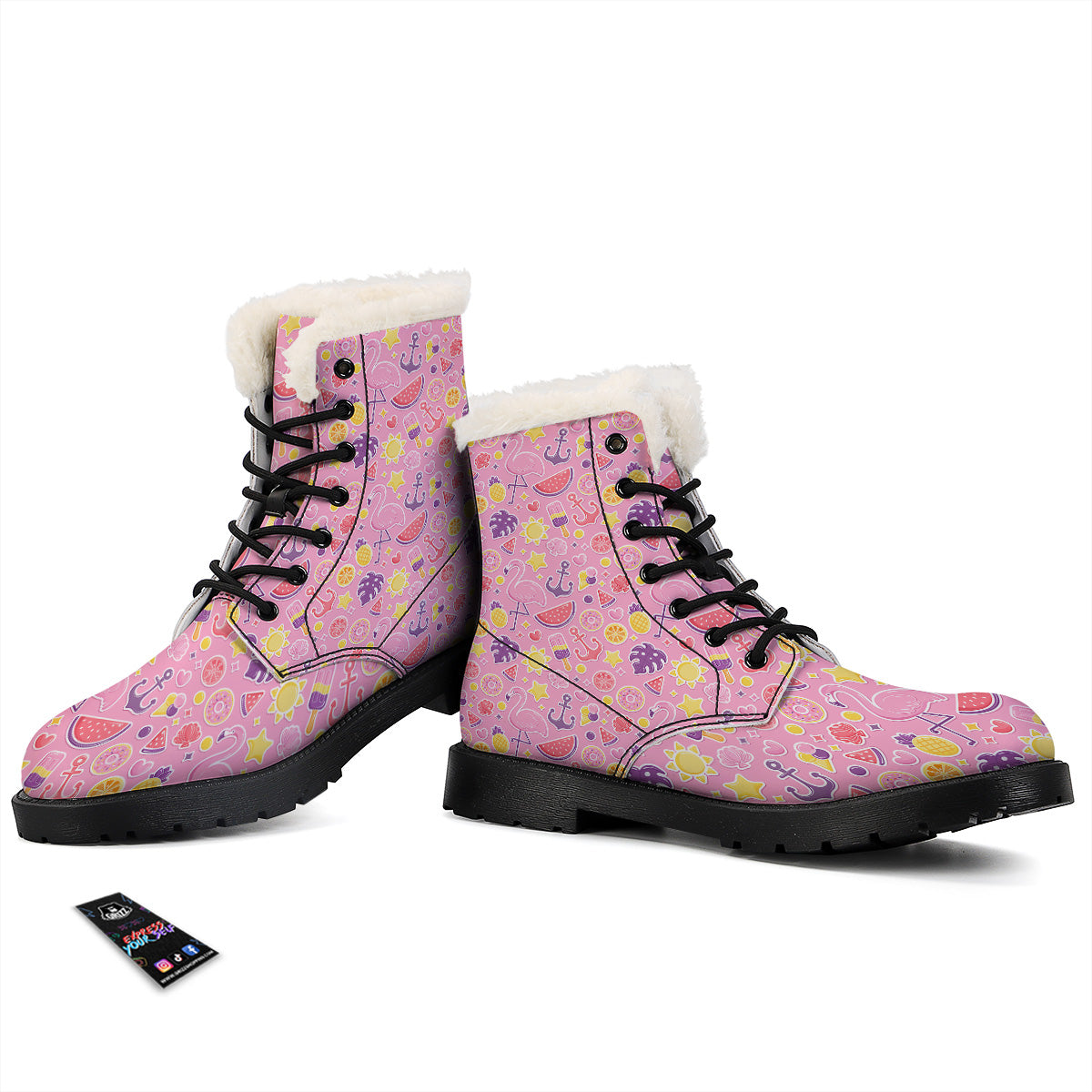 Pink Flamingo Summer Beach Print Pattern Winter Boots-grizzshop