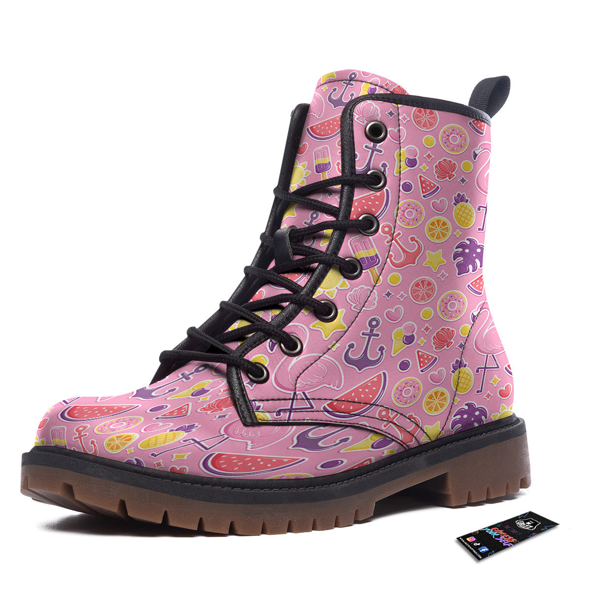Pink Flamingo Summer Beach Print Pattern Work Boots-grizzshop