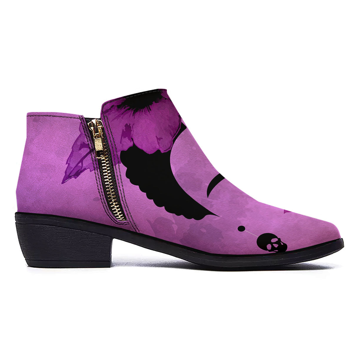 Pink Floral And Frida Kahlo Print Ankle Boots-grizzshop