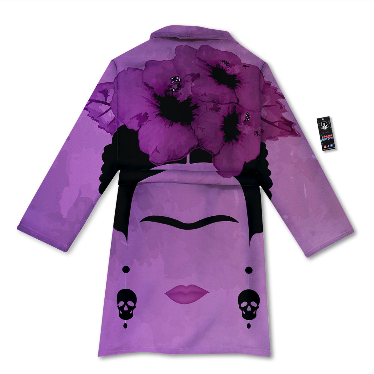Pink Floral And Frida Kahlo Print Bathrobe-grizzshop