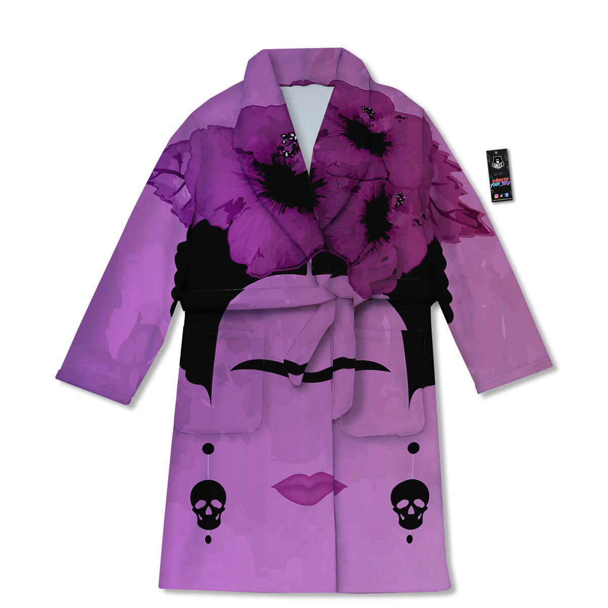 Pink Floral And Frida Kahlo Print Bathrobe-grizzshop