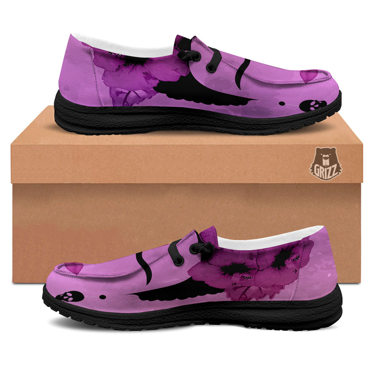 Pink Floral And Frida Kahlo Print Black Loafers-grizzshop