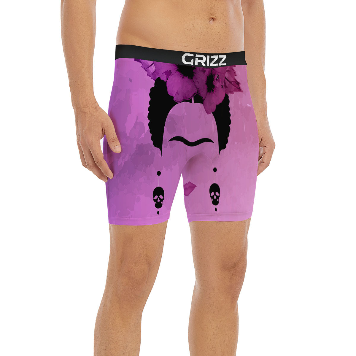 Pink Floral And Frida Kahlo Print Boxer Briefs-grizzshop