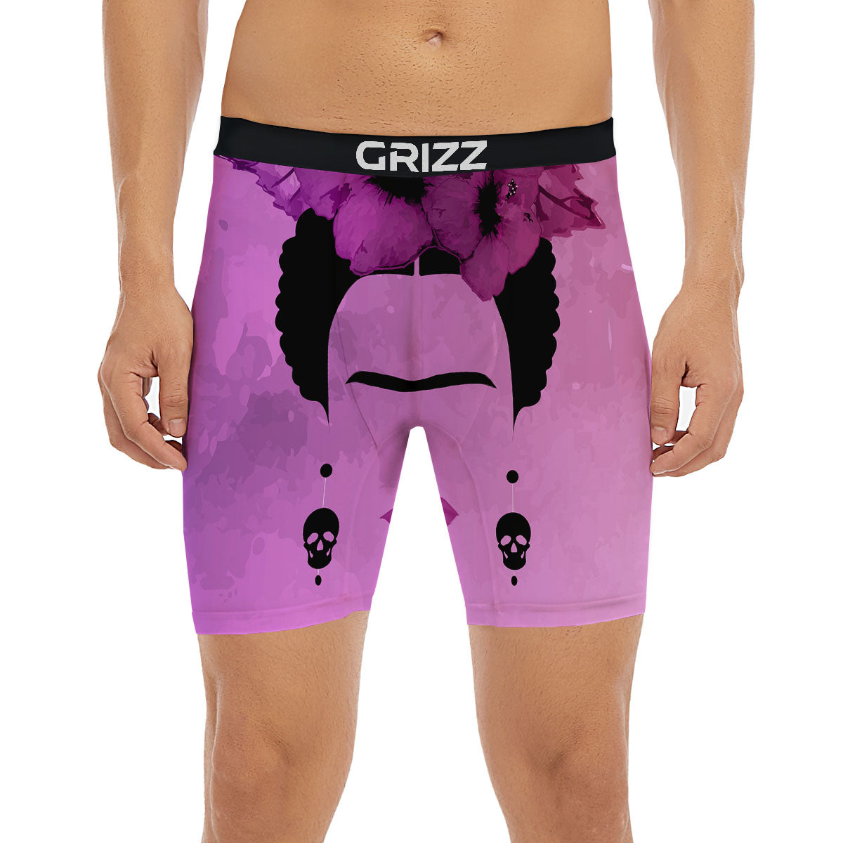 Pink Floral And Frida Kahlo Print Boxer Briefs-grizzshop