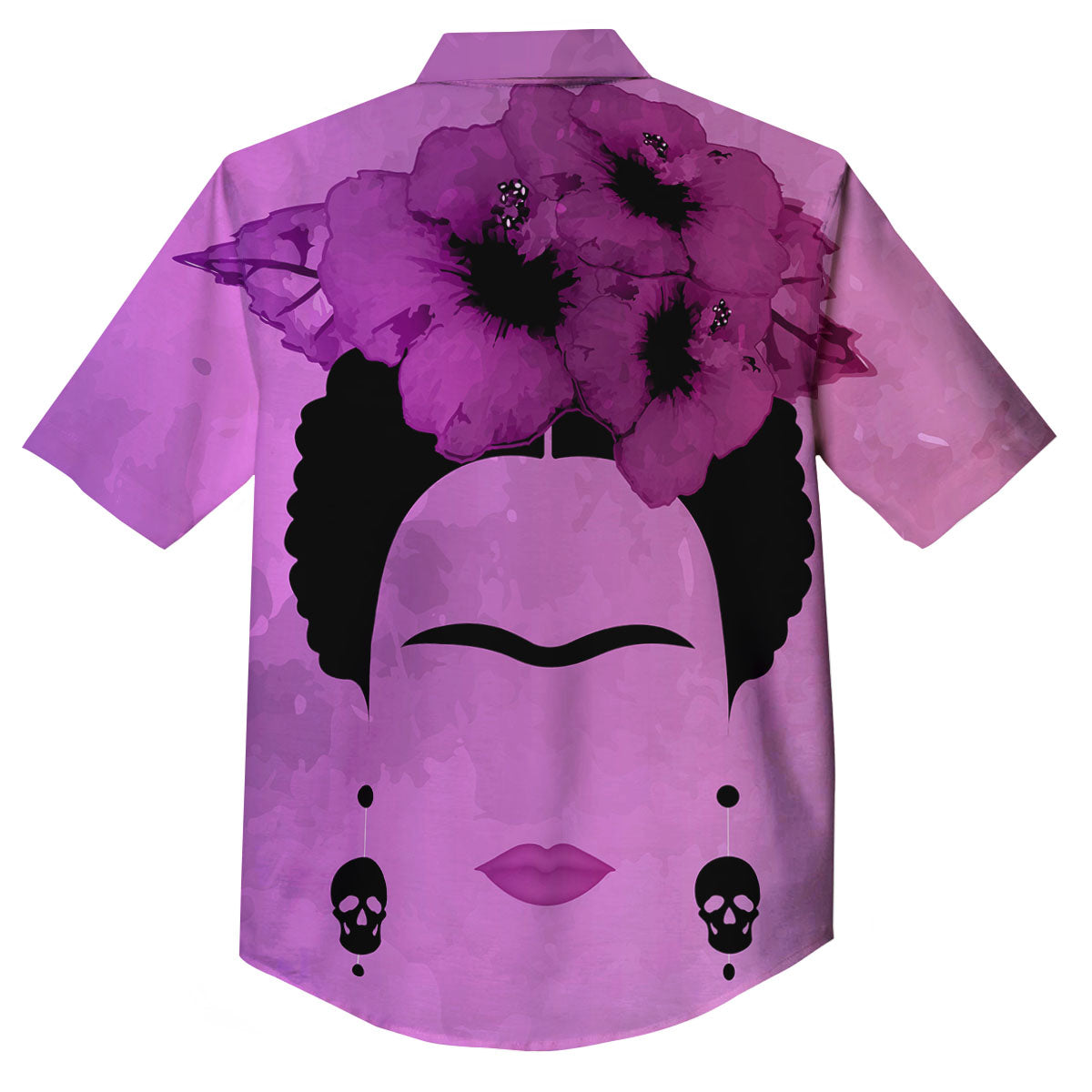 Pink Floral And Frida Kahlo Print Button Up Shirt-grizzshop