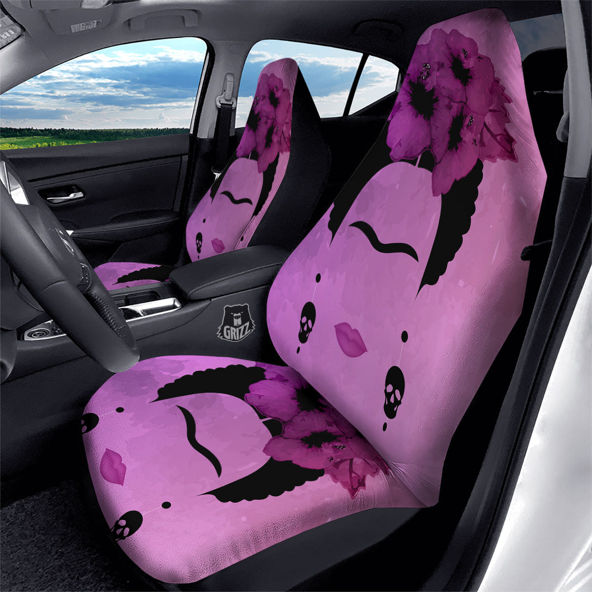 Pink Floral And Frida Kahlo Print Car Seat Covers-grizzshop