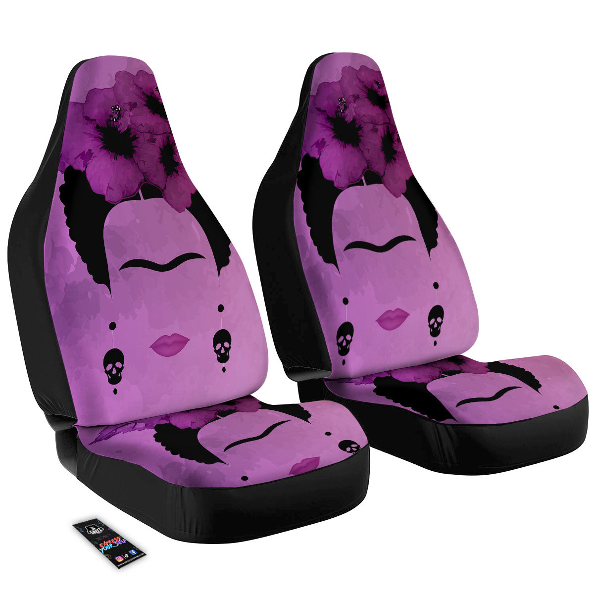 Pink Floral And Frida Kahlo Print Car Seat Covers-grizzshop