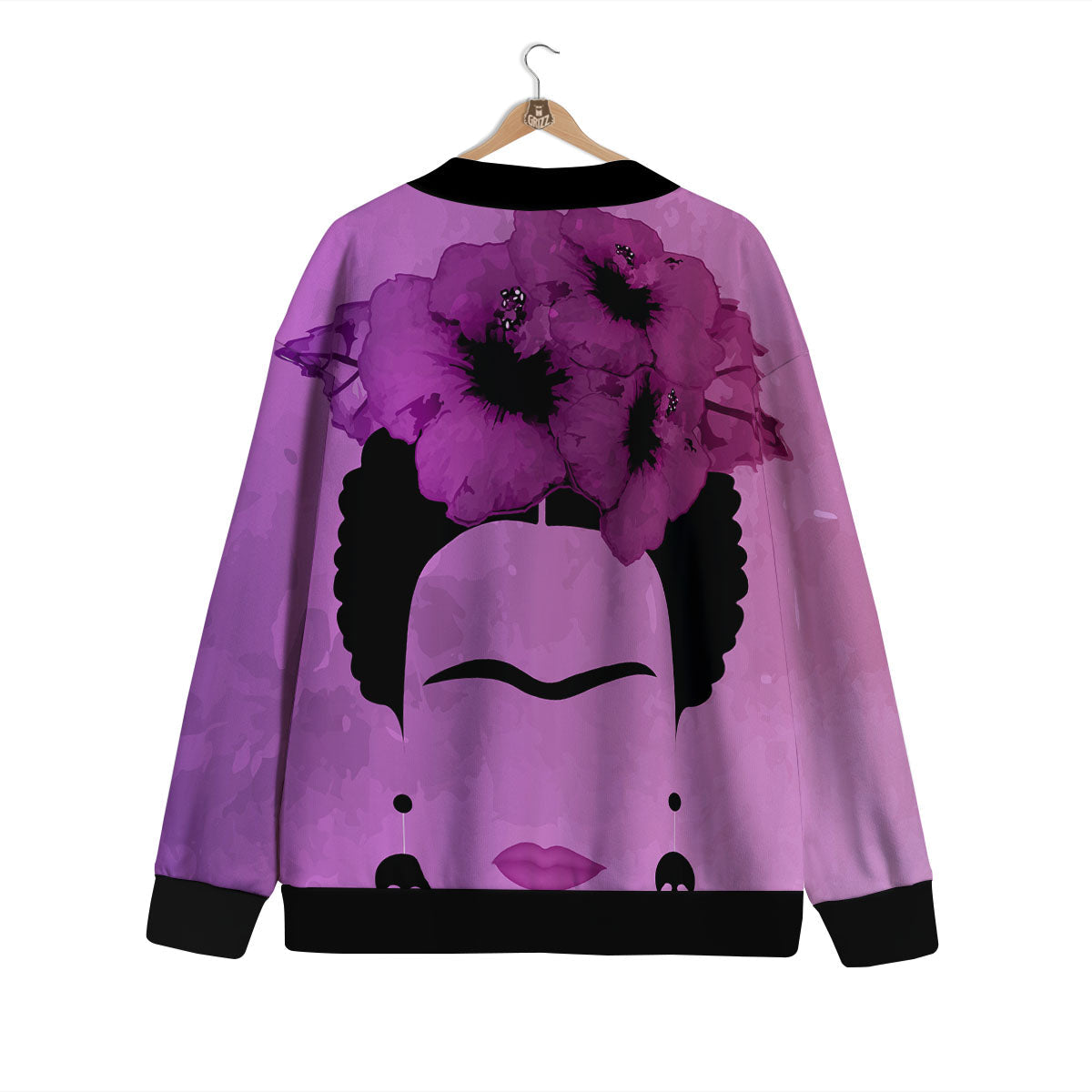 Pink Floral And Frida Kahlo Print Cardigan-grizzshop