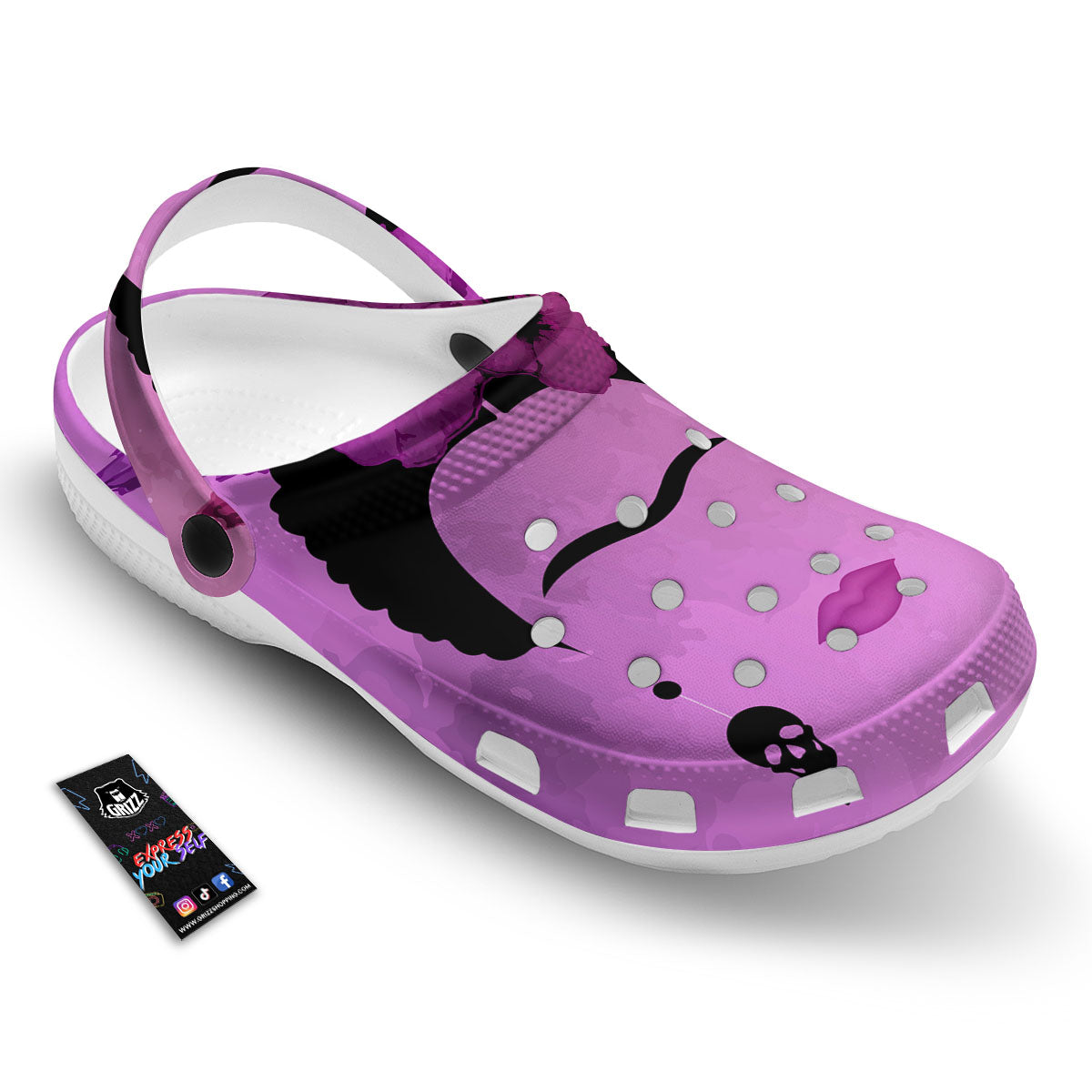 Pink Floral And Frida Kahlo Print Clog-grizzshop