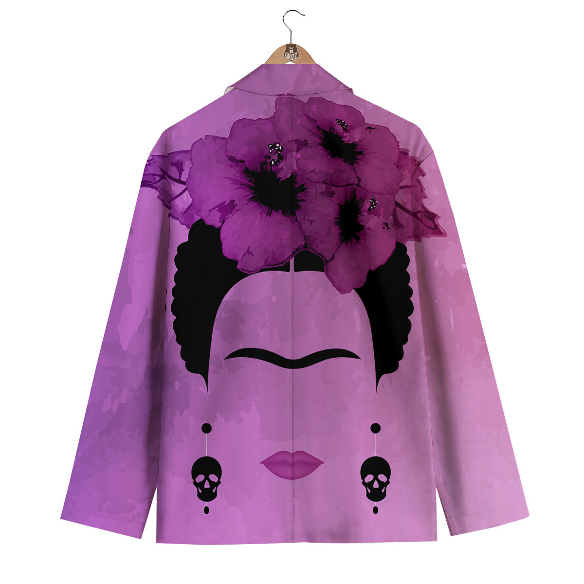 Pink Floral And Frida Kahlo Print Men's Blazer-grizzshop