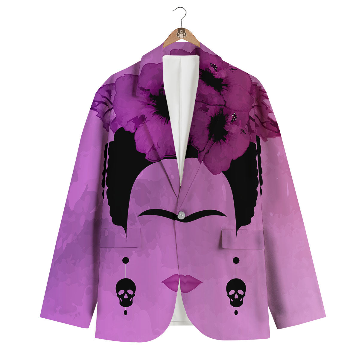 Pink Floral And Frida Kahlo Print Men's Blazer-grizzshop