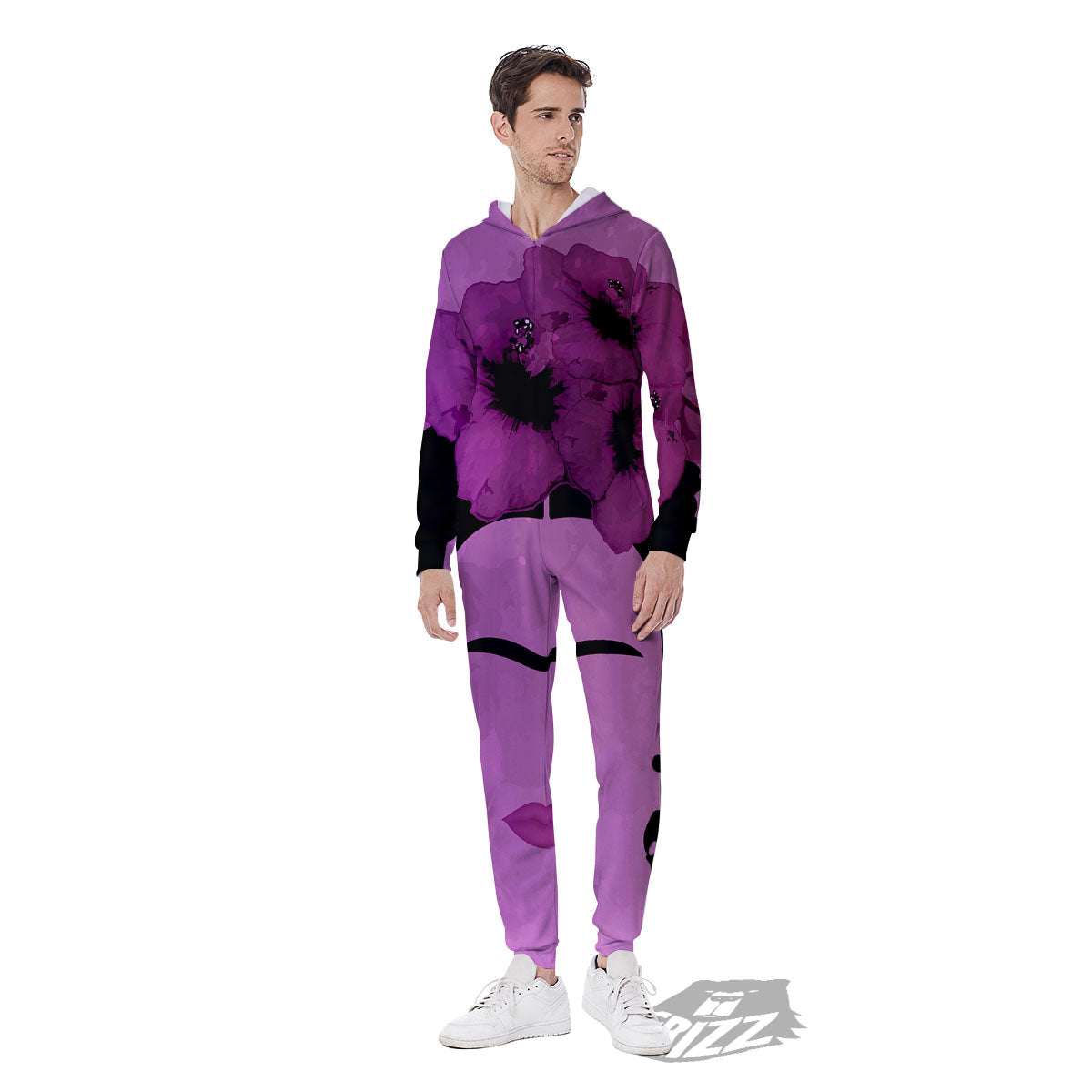 Pink Floral And Frida Kahlo Print Men's Jumpsuit-grizzshop