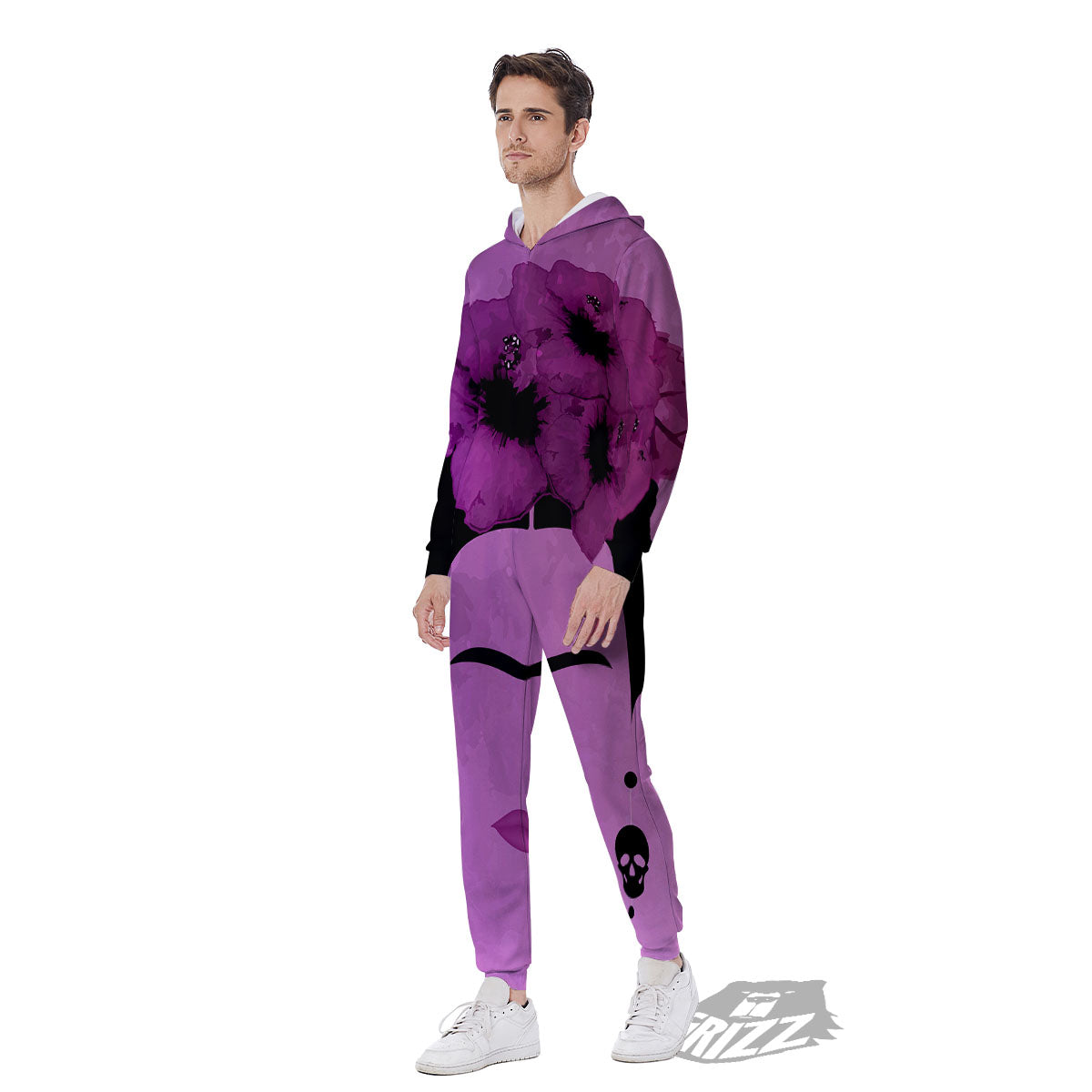 Pink Floral And Frida Kahlo Print Men's Jumpsuit-grizzshop