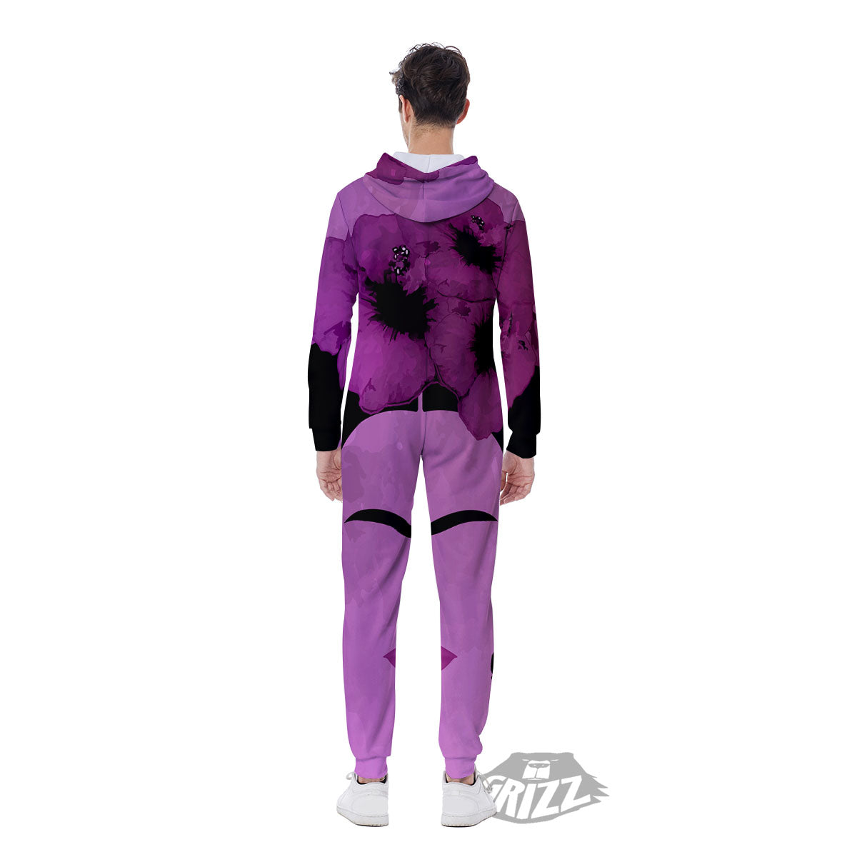 Pink Floral And Frida Kahlo Print Men's Jumpsuit-grizzshop