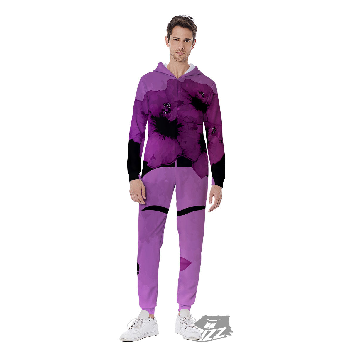 Pink Floral And Frida Kahlo Print Men's Jumpsuit-grizzshop