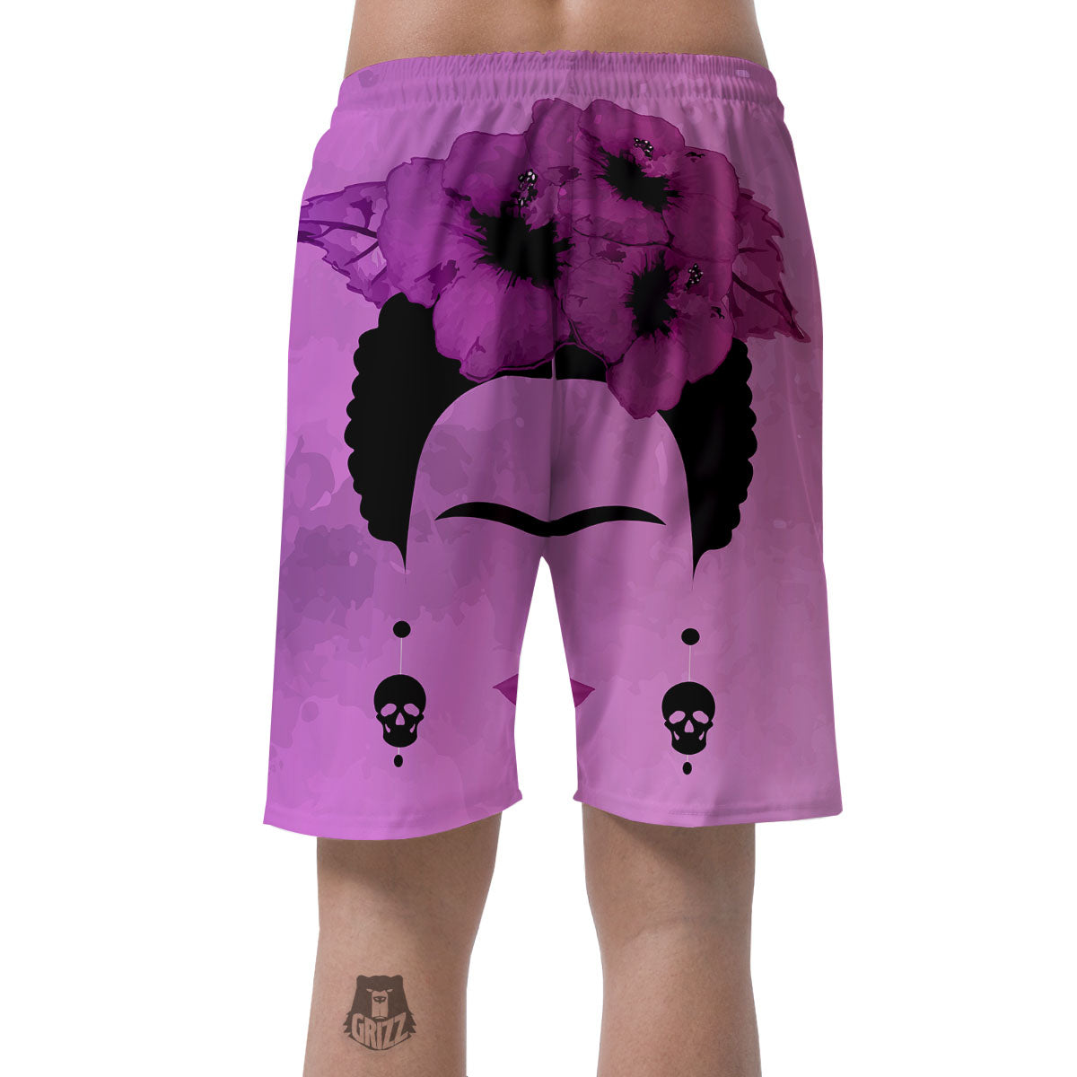 Pink Floral And Frida Kahlo Print Men's Shorts-grizzshop