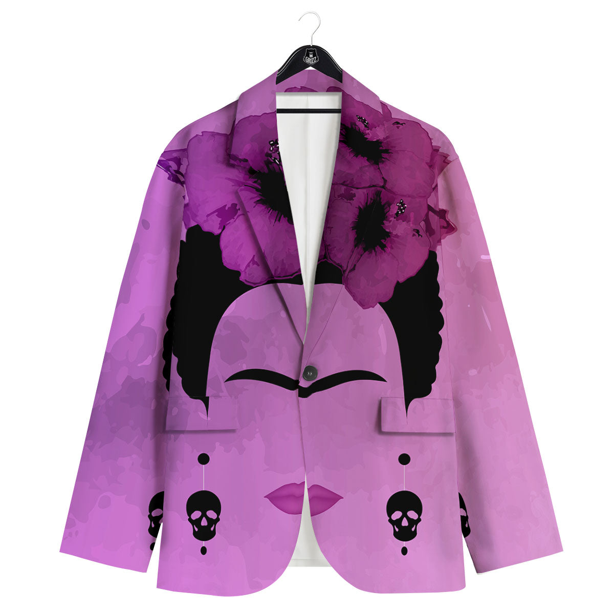 Pink Floral And Frida Kahlo Print Men's Sport Coat-grizzshop
