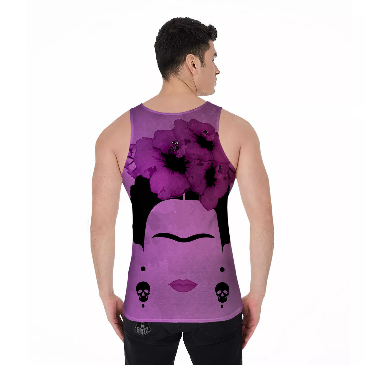 Pink Floral And Frida Kahlo Print Men's Tank Top-grizzshop