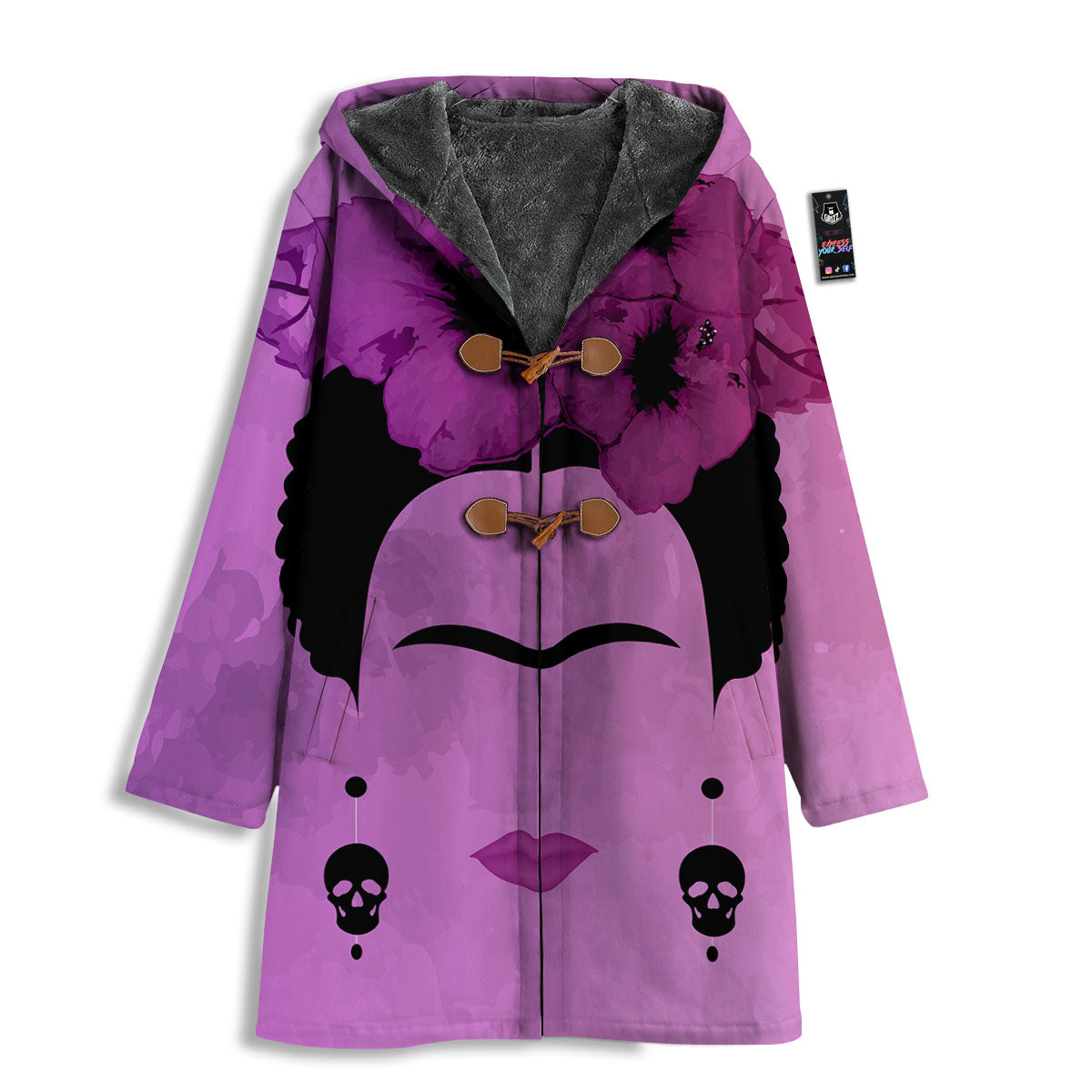 Pink Floral And Frida Kahlo Print Men's Windbreaker Jacket-grizzshop