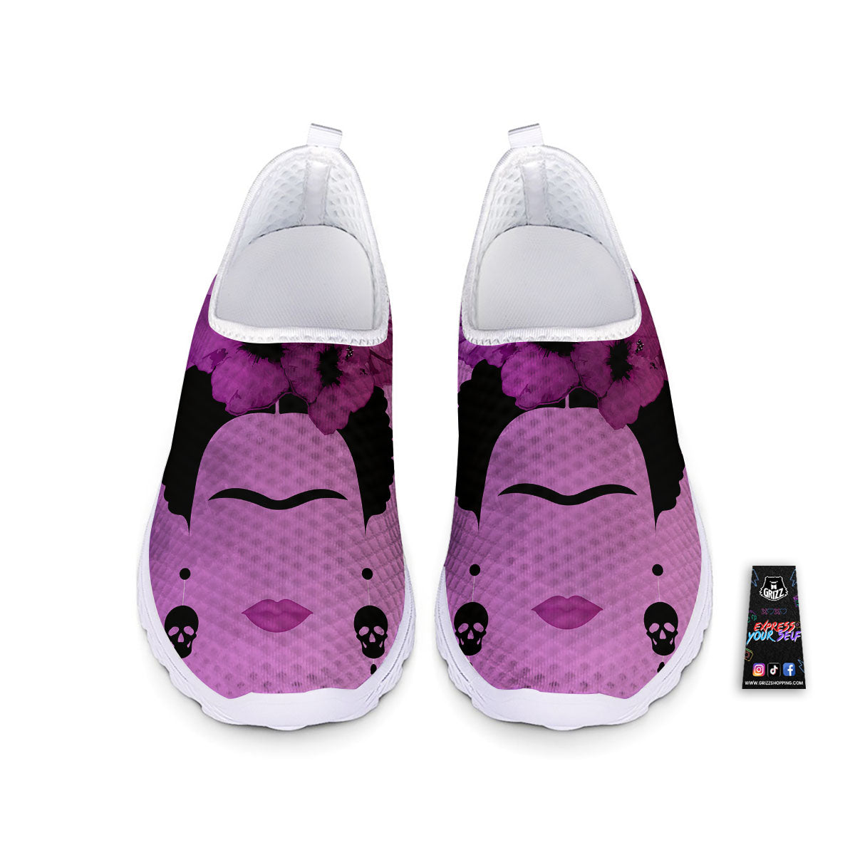 Pink Floral And Frida Kahlo Print Nurse Shoes-grizzshop