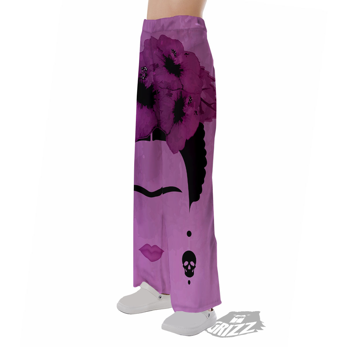 Pink Floral And Frida Kahlo Print Pajama Pants-grizzshop