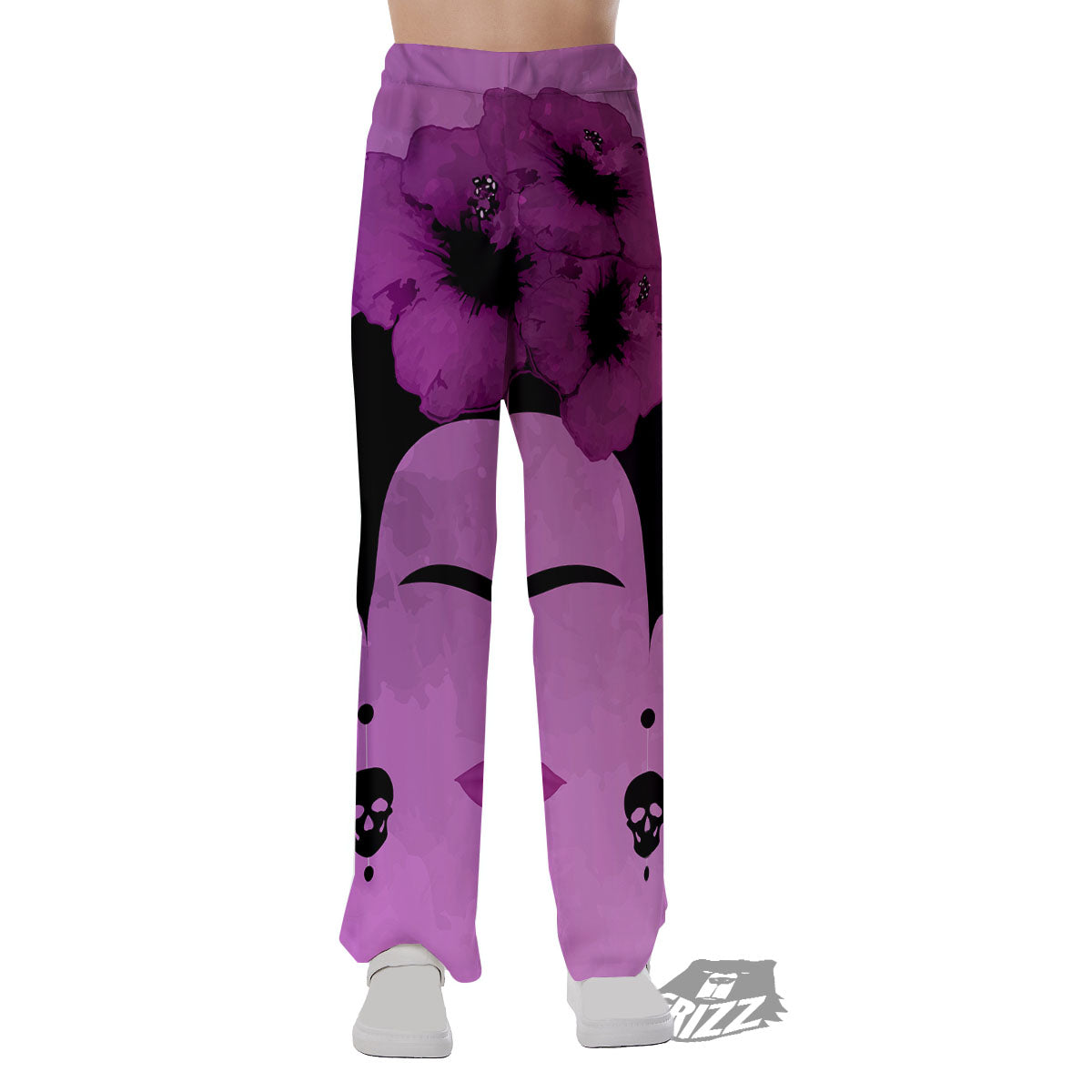 Pink Floral And Frida Kahlo Print Pajama Pants-grizzshop