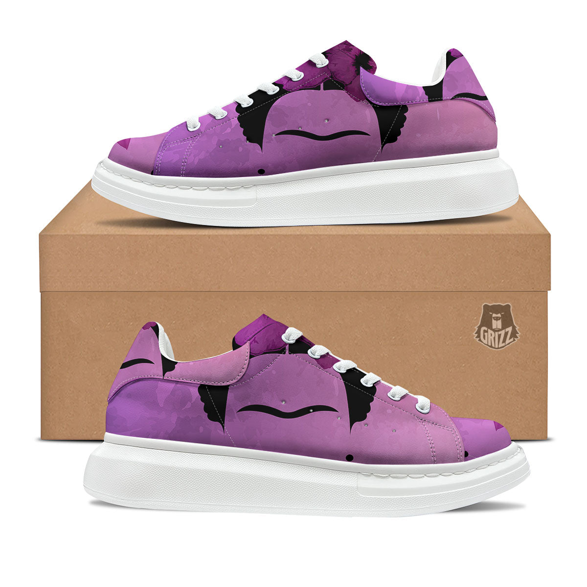 Pink Floral And Frida Kahlo Print Platform Shoes-grizzshop