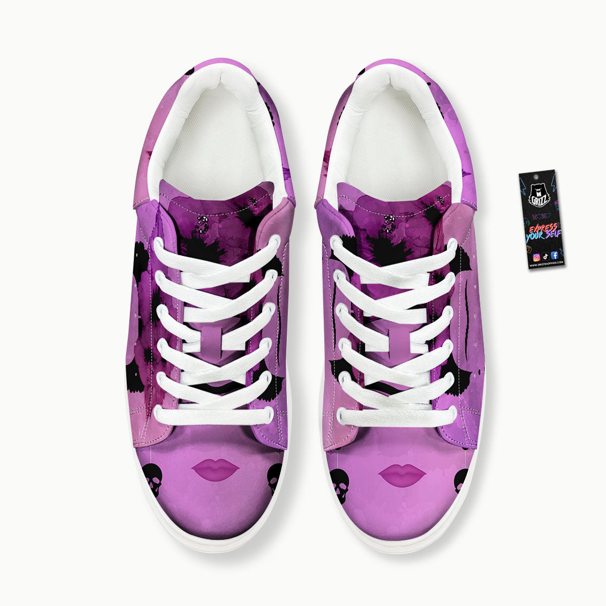 Pink Floral And Frida Kahlo Print Platform Shoes-grizzshop