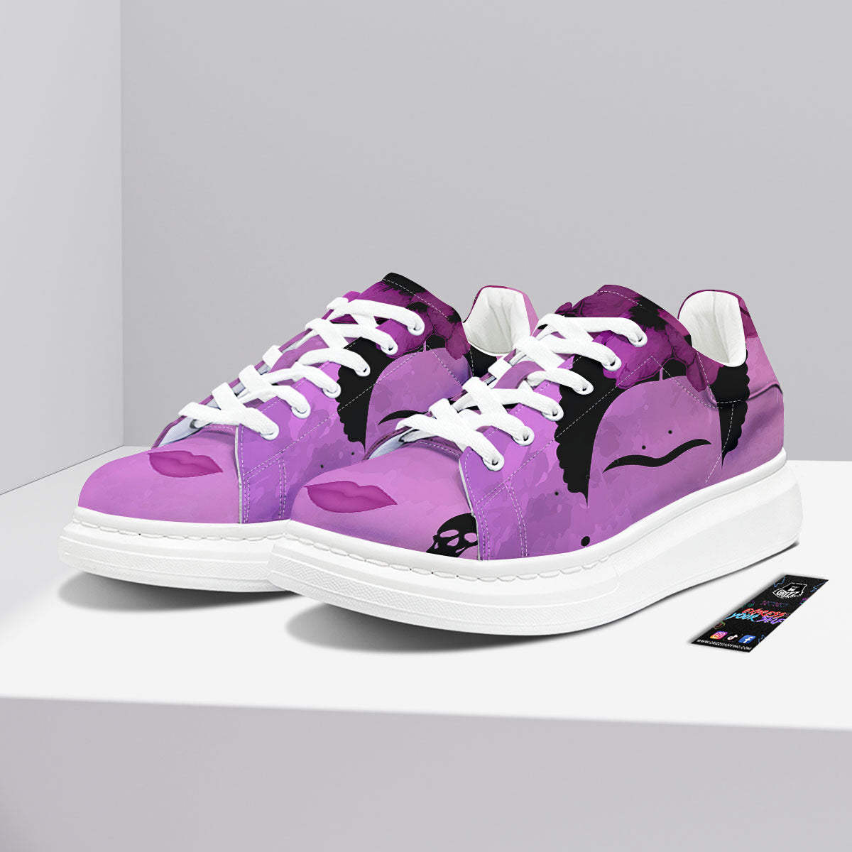 Pink Floral And Frida Kahlo Print Platform Shoes-grizzshop