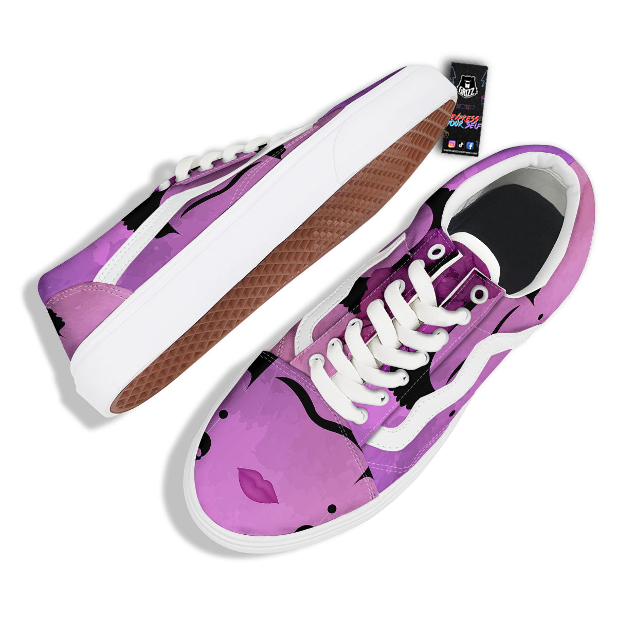 Pink Floral And Frida Kahlo Print Skate Shoes-grizzshop