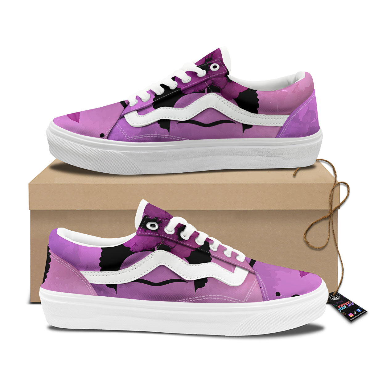 Pink Floral And Frida Kahlo Print Skate Shoes-grizzshop