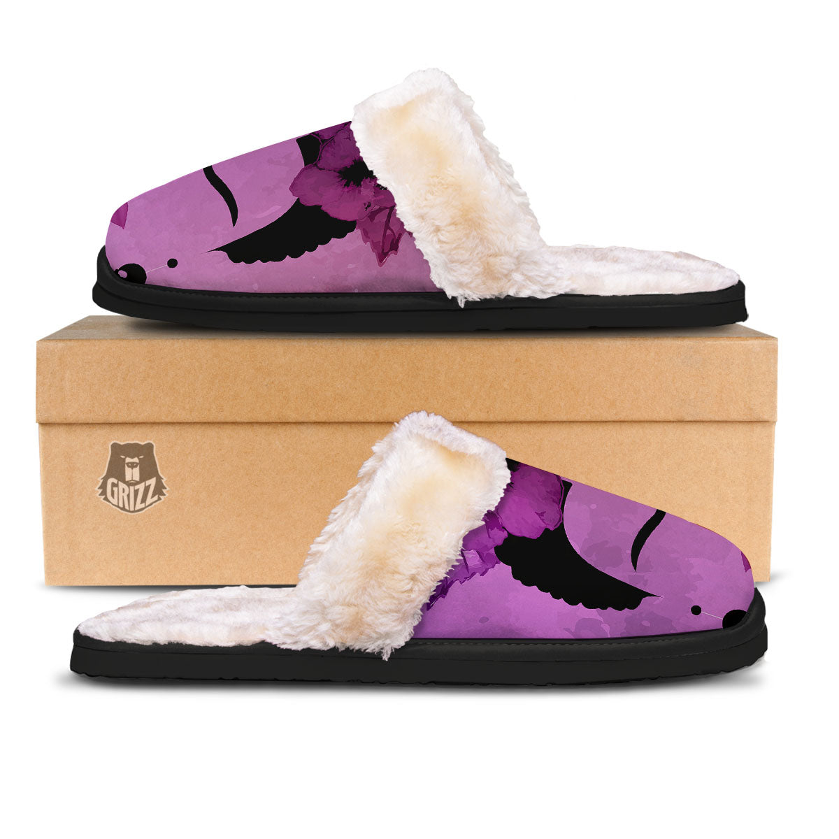 Pink Floral And Frida Kahlo Print Slippers-grizzshop