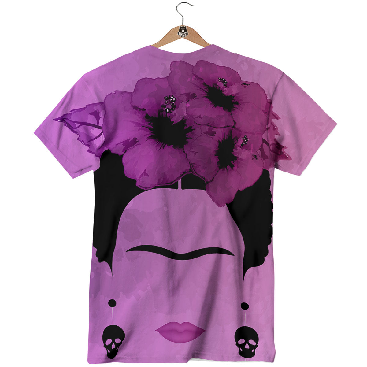 Pink Floral And Frida Kahlo Print T-Shirt-grizzshop
