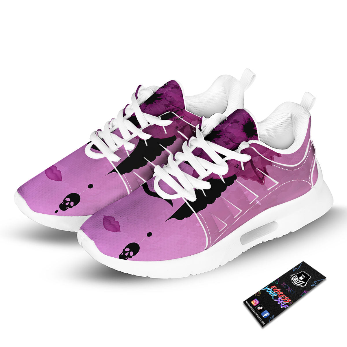 Pink Floral And Frida Kahlo Print Tennis Shoes-grizzshop