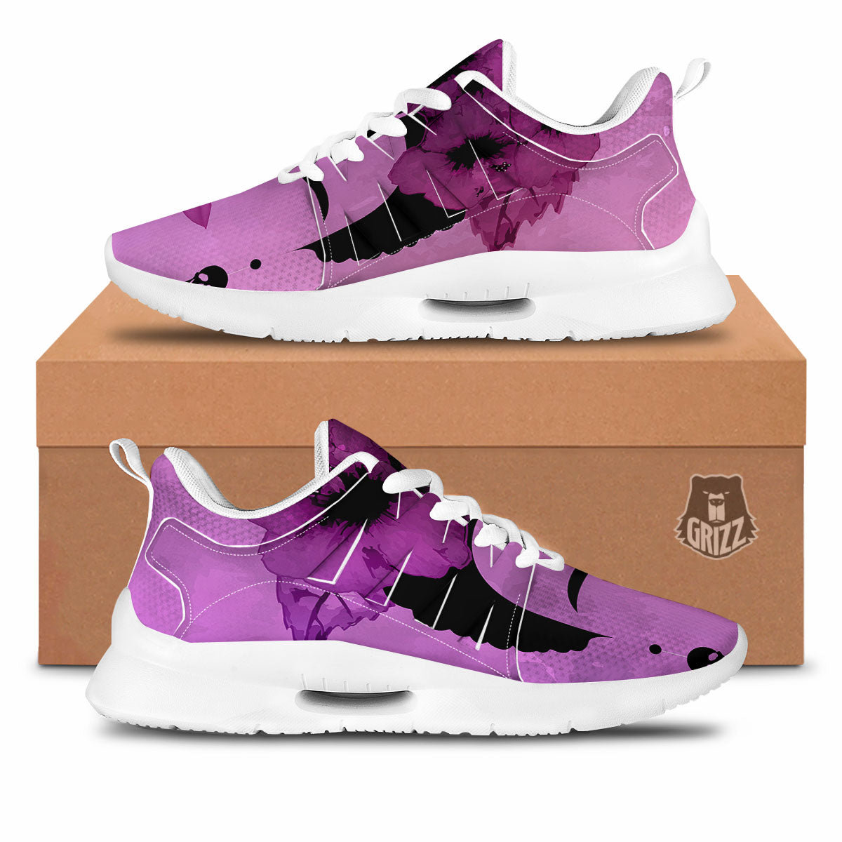 Pink Floral And Frida Kahlo Print Tennis Shoes-grizzshop