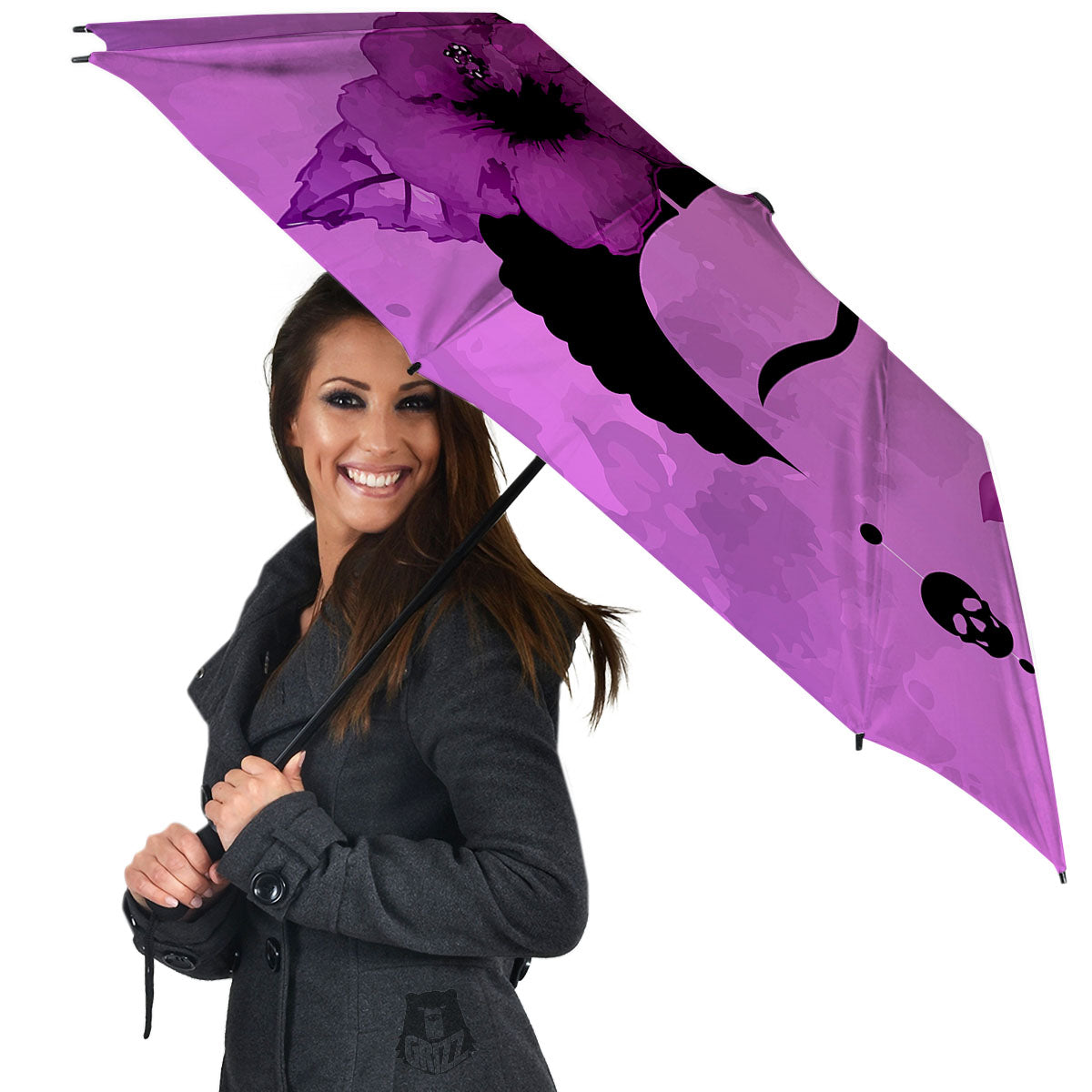 Pink Floral And Frida Kahlo Print Umbrella-grizzshop