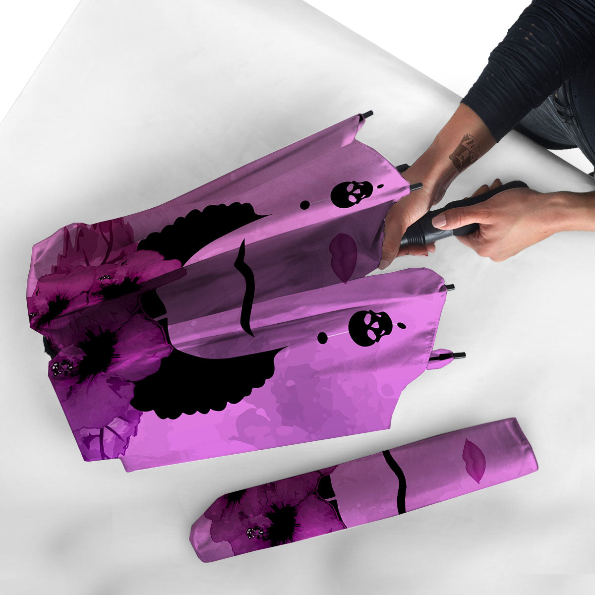 Pink Floral And Frida Kahlo Print Umbrella-grizzshop