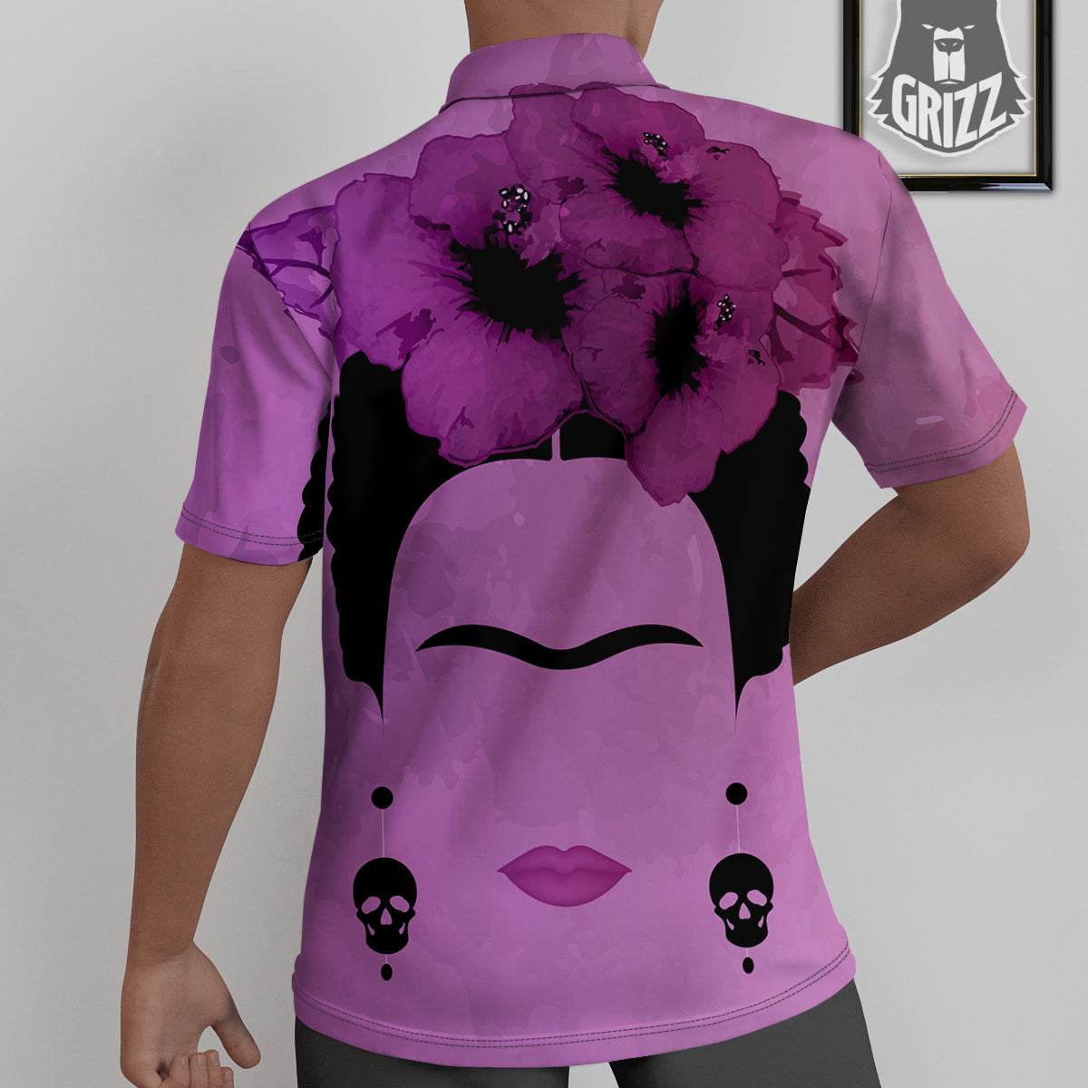 Pink Floral And Frida Kahlo Print Untucked Shirts-grizzshop