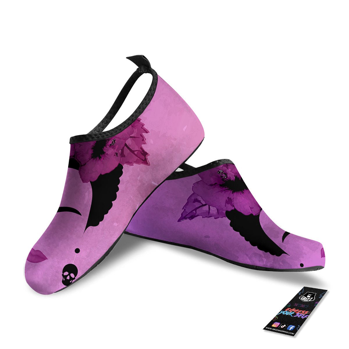 Pink Floral And Frida Kahlo Print Water Shoes-grizzshop