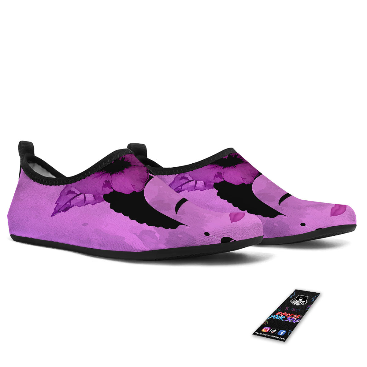 Pink Floral And Frida Kahlo Print Water Shoes-grizzshop