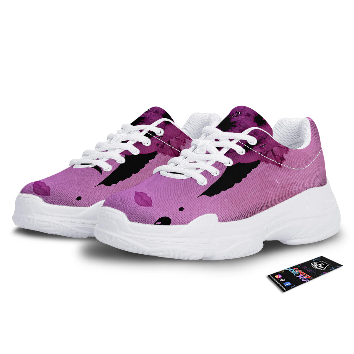 Pink Floral And Frida Kahlo Print White Chunky Shoes-grizzshop